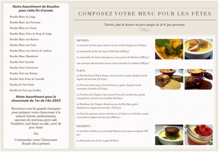 Menu des F&ecirc;tes