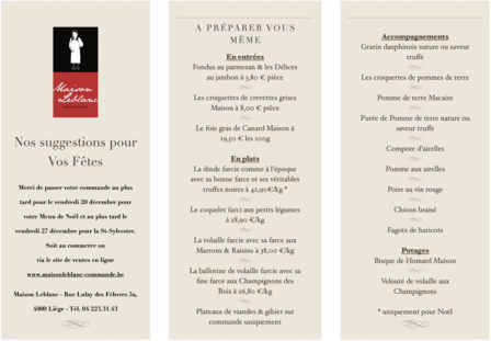 Menu des F&ecirc;tes